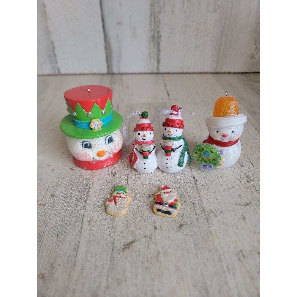 Hallmark glitter‎ snowman gumdrop cookie coffee ornament Xmas variety set